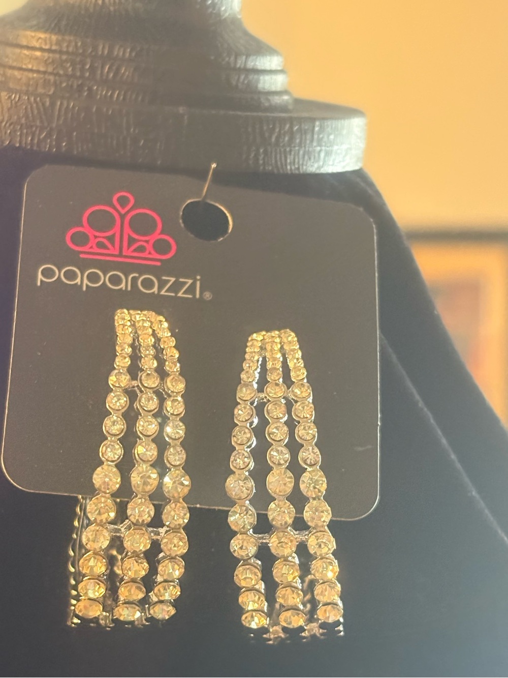 Paparazzi Silver Crystal Multi-Row Drop Earrings